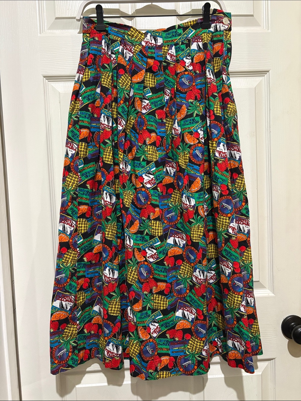 100% Cotton Vintage Tropical Print Midi Skirt - Multicolor